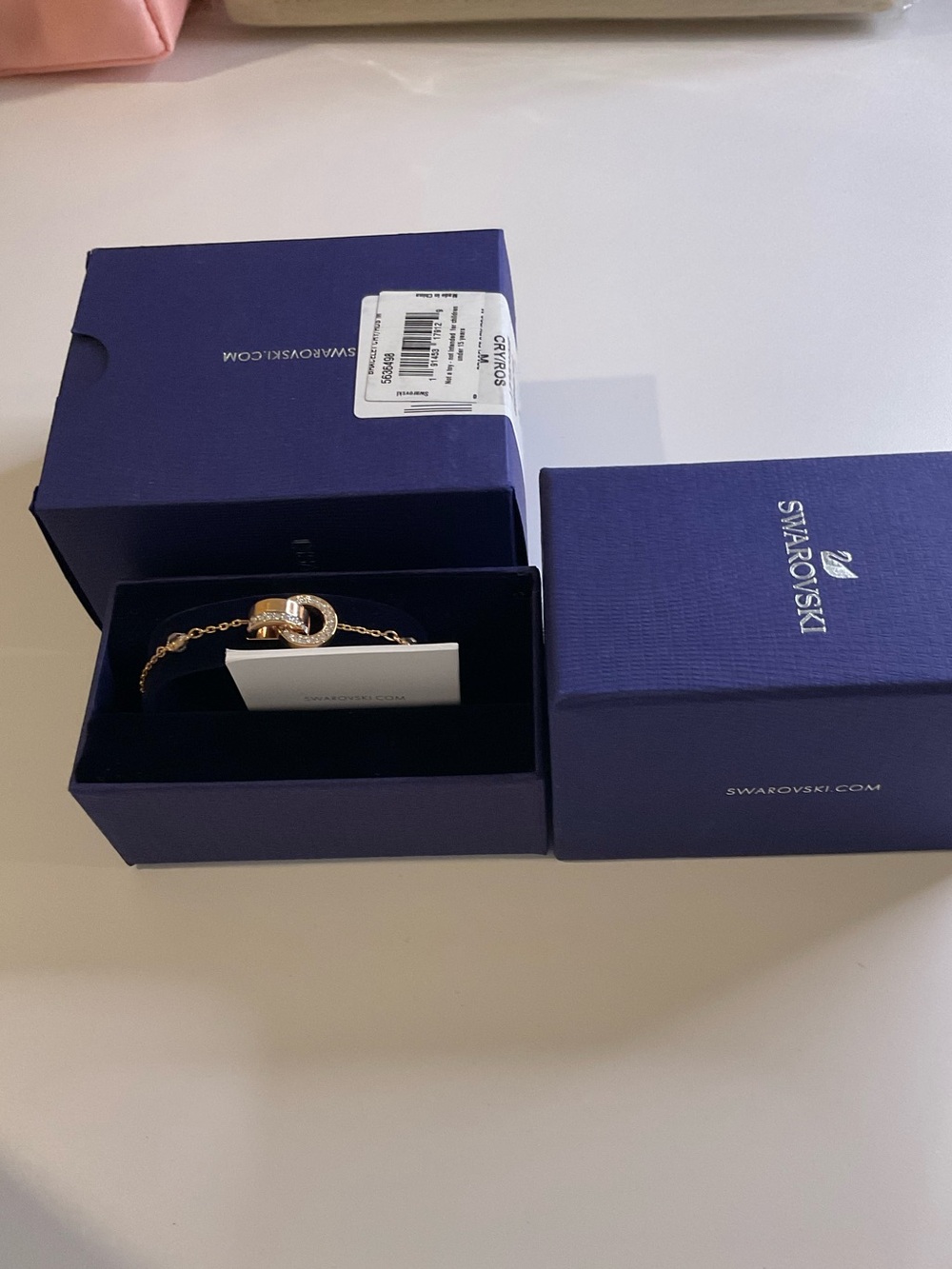 Swarovski Rose Gold Crystal Link Bracelet with Interlocking Rings